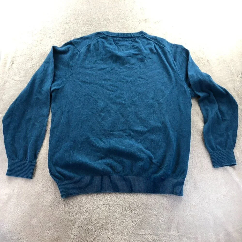 Tommy Hilfiger Mens Sweater XL Blue V-Neck Long Sleeve Classic Pullover Knit